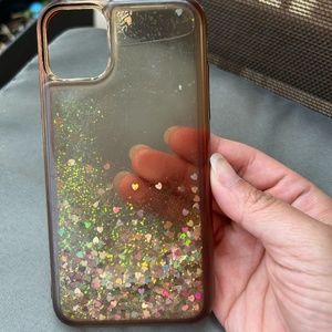 iPhone 11 case clear transparent floating waterfall glitter shiny silver hearts